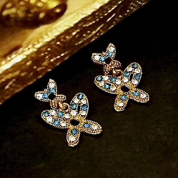 Kriaa Blue Austrian Stone Gold Plated Dangler Earrings - 1304737G