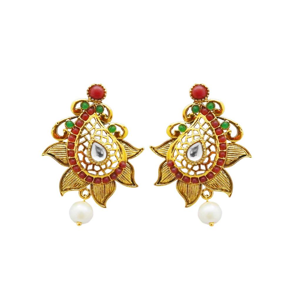 JewelMaze Gold Plated Pota Stone Dangler Earrings