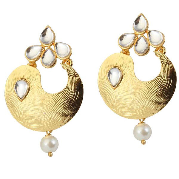 Kriaa Kundan Pearl Drop Gold Plated Dangler Earrings