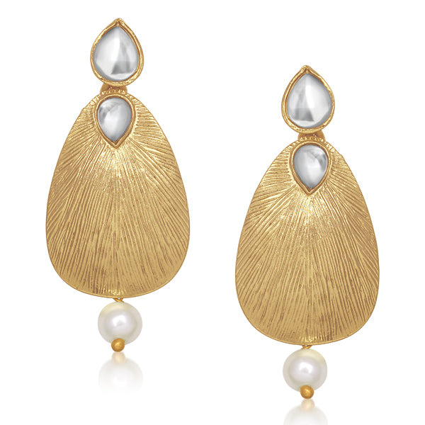 Aurum Kundan Pearl Drop Gold Plated Dangler Earrings