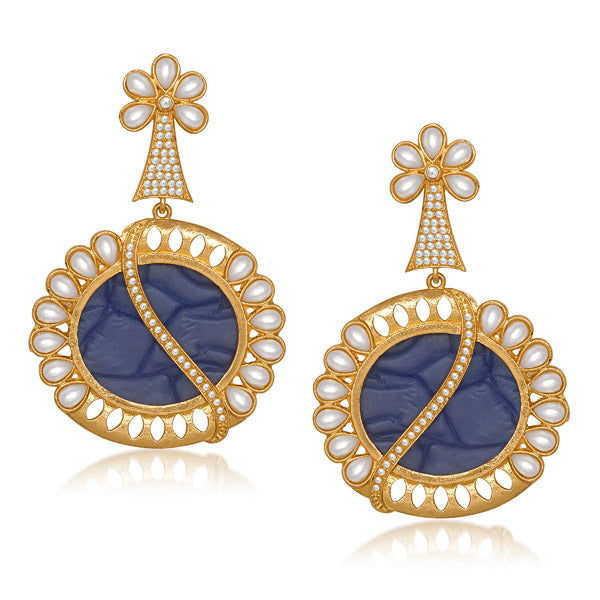 Kriaa Blue Resin Stone Gold Plated Dangler Earrings