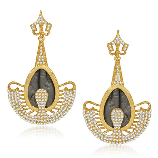 Kriaa Pearl Grey Resin Gold Plated Dangler Earrings