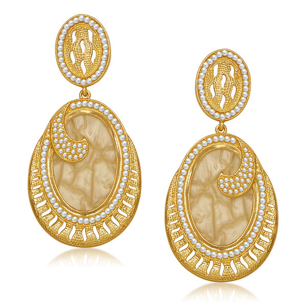 Kriaa Pearl Yellow Resin Gold Plated Dangler Earrings