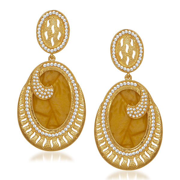 Kriaa Pearl Brown Resin Gold Plated Dangler Earrings