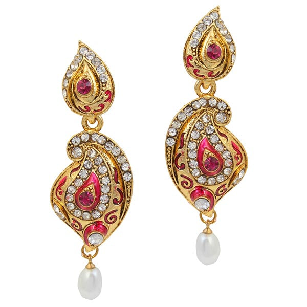 Kriaa Pink Meenakari Gold Plated  Dangler Earrings