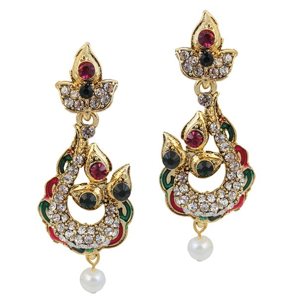 Kriaa Pink And Green Austrian Stone Dangler Earrings