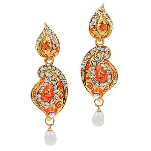 Kriaa Orange Austrian Stone Meenakari Dangler Earrings