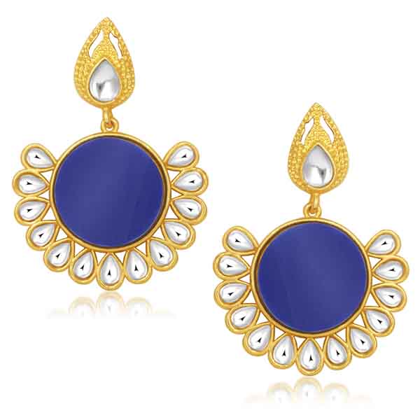 Kriaa Kundan Blue Resin Gold Plated Dangler Earrings