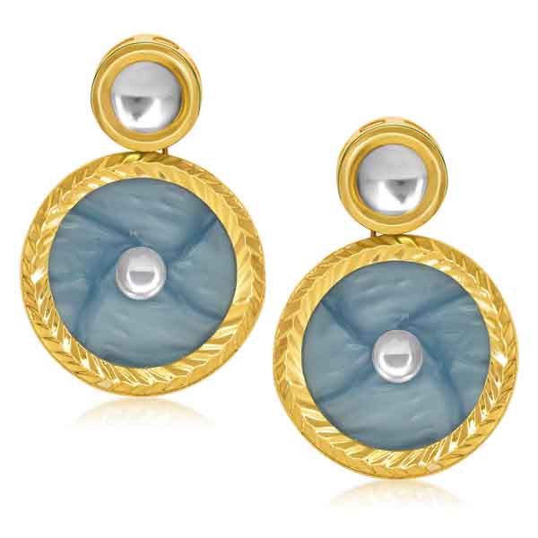Kriaa Blue Resin Kundan Gold Plated Dangler Earrings