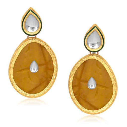Kriaa Kundan Gold Plated Brown Dangler Earrings