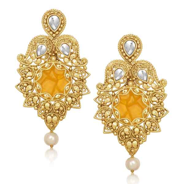 Kriaa Gold Plated Kundan Resin Pearl Dangle Earrings