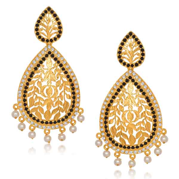 Kriaa Austrian Stone Black Pearl Gold Plated Dangler Earrings