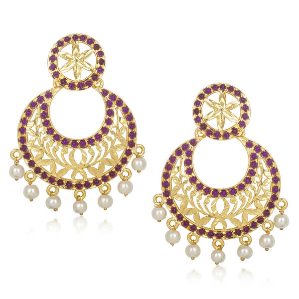 Kriaa Purple Austrian Stone Gold Plated Dangler Earrings