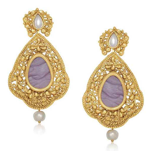 Kriaa Purple Resin Stone Gold Plated Dangler Earrings