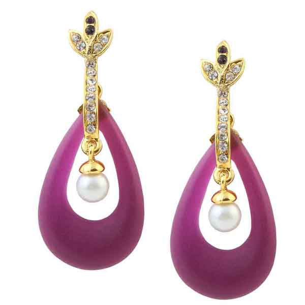 Kriaa Purple Resin Austrian Stone Gold Plated Dangler Earrings