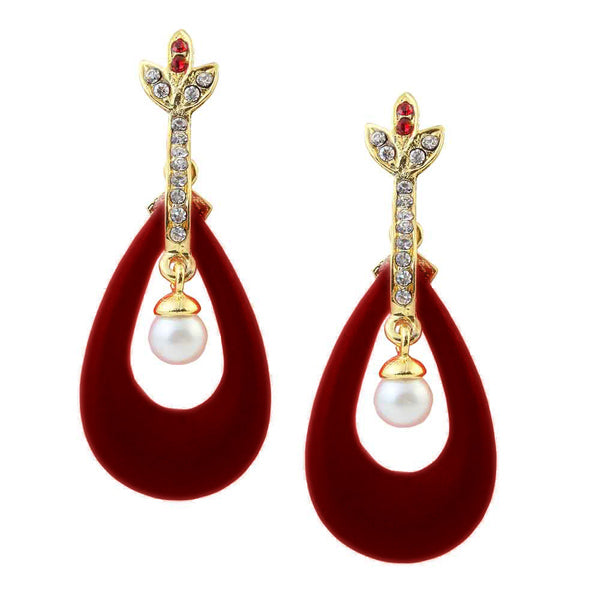 Kriaa Maroon Stone Gold Plated Dangler Earrings