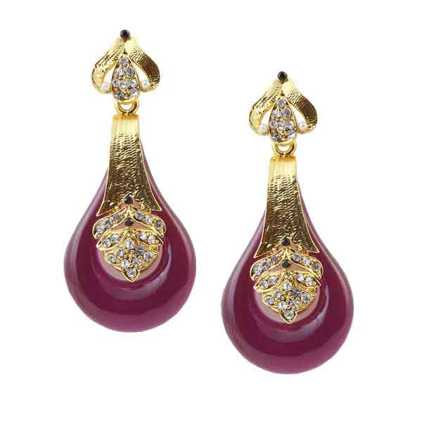 Kriaa Purple Stone Gold Plated Dangler Earrings