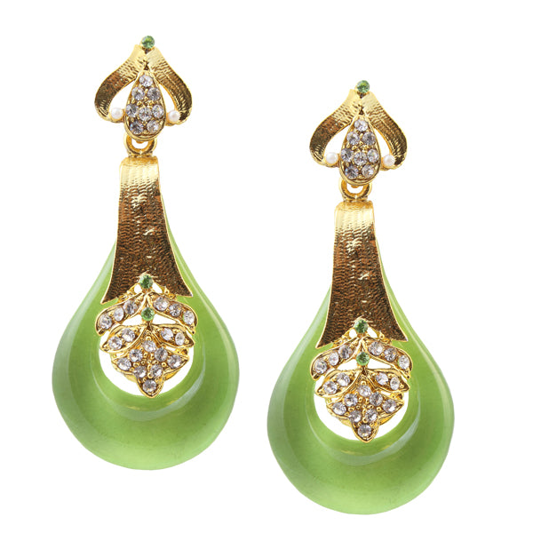 Kriaa Austrian Stone Green Resin Gold Plated Dangler Earrings