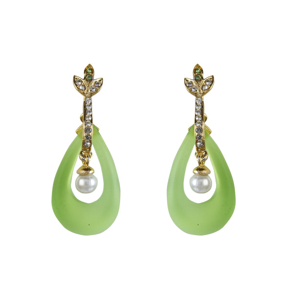 Kriaa Austrian Stone Green Resin Gold Plated Dangler Earrings