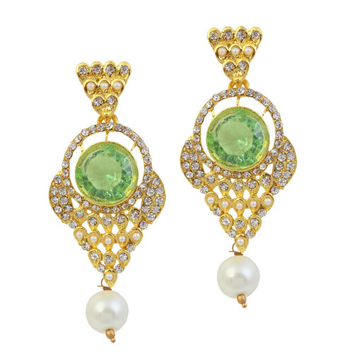 Kriaa Gold Plated Green Stone Dangler Earrings