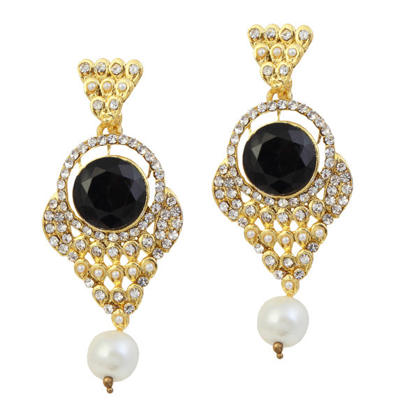 Kriaa Gold Plated Black Stone Pearl Dangler Earrings