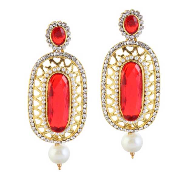 Kriaa Red Austrian Stone Pearl Drop Dangler Earrings
