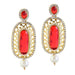 Kriaa Red Austrian Stone Pearl Drop Dangler Earrings