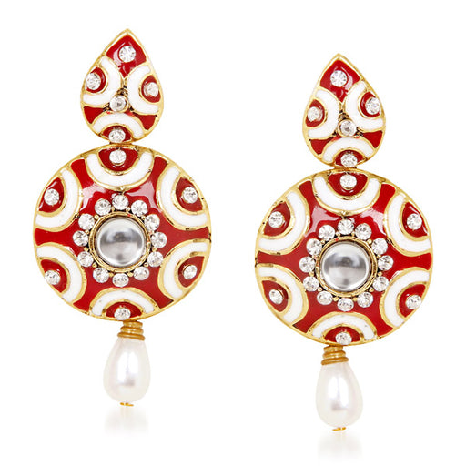 Kriaa Red Stone Gold Plated Kundan Dangler Earrings