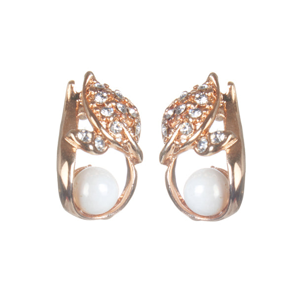 Urbana White Pearl Stone Gold Plated Stud Earrings