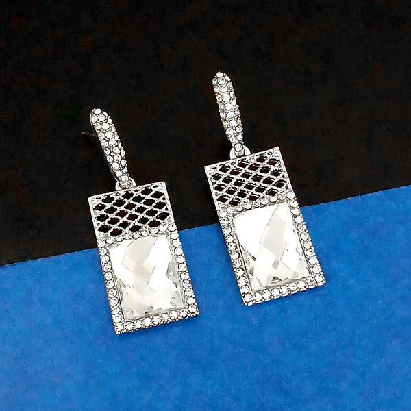 Kriaa Silver Plated White Austrian Stone Dangler Earrings - 1307018B