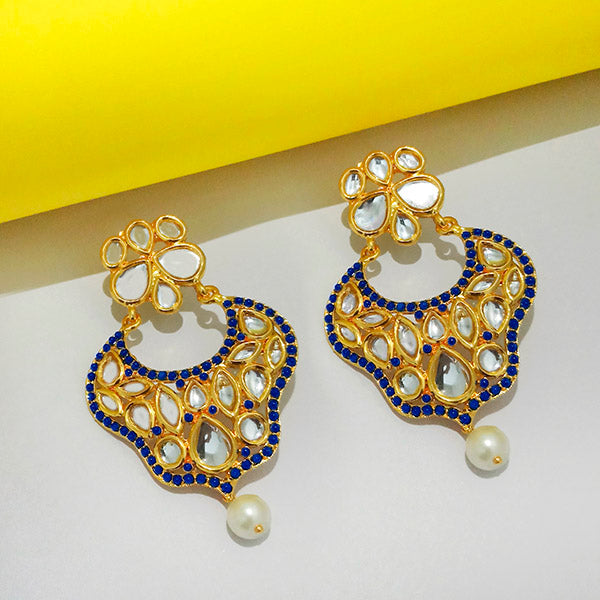 The99jewel Kundan Blue Pota Stone Dangler Earrings