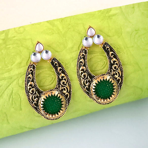 The99jewel Green Pota Stone And Kundan Danglers Earrings