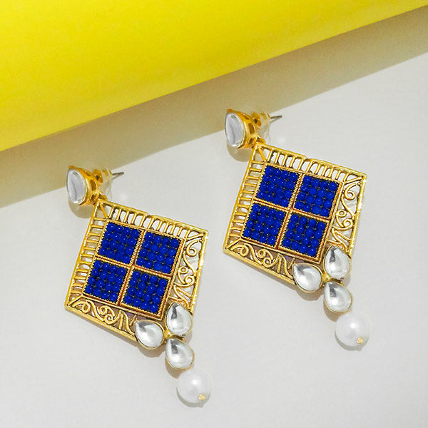 The99Jewel Kundan Blue & White Pota Stone Dangler Earrings