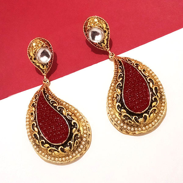 The99Jewel Zinc Alloy Maroon Stone Dangler Earrings