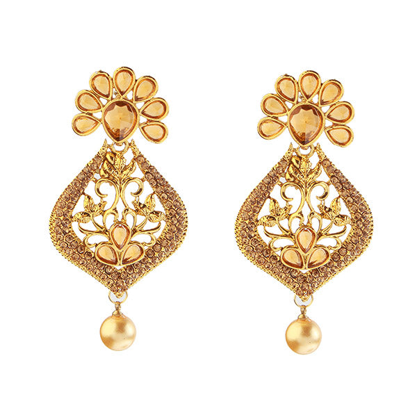 Kriaa Gold Plated Brown Austrian Stone Dangler Earrings