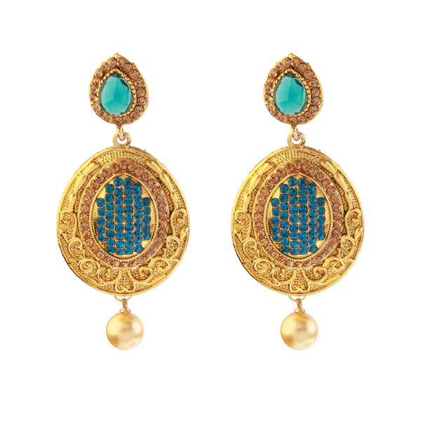 Kriaa Blue Austrian Stone Gold Plated Dangler Earrings
