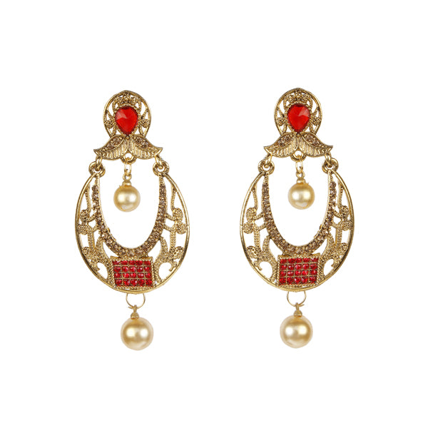 Kriaa Gold Plated  Red Austrian Stone Dangler Earrings