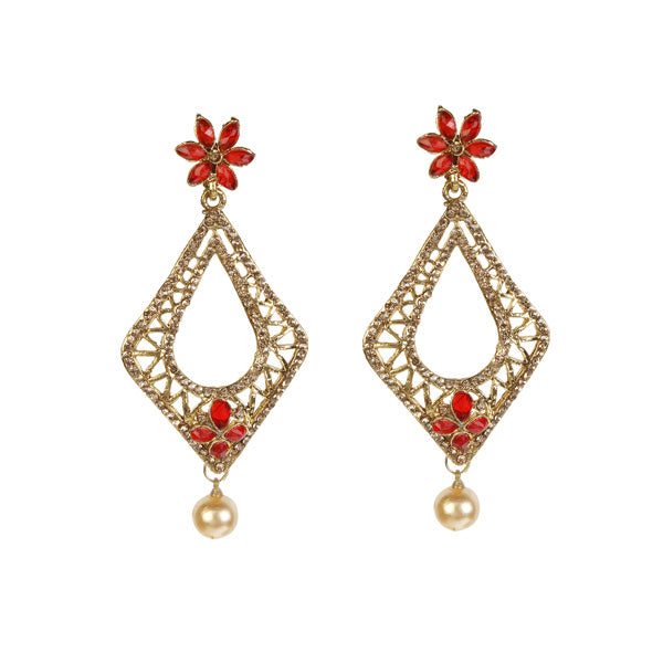 Kriaa Gold Plated  Red Austrian Stone Dangler Earrings