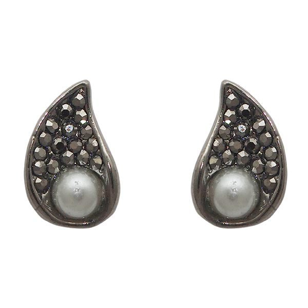 The99Jewel Marcasite Stone Black Pearl Stud Earrings