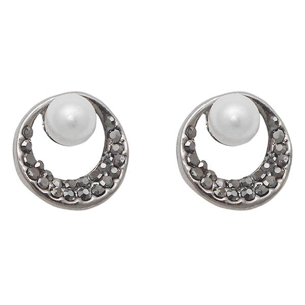 The99Jewel Marcasite Stone White Pearl Stud Earrings