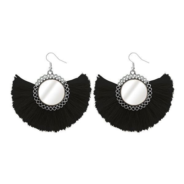 Jeweljunk Silver Plated Black Thread Earrings