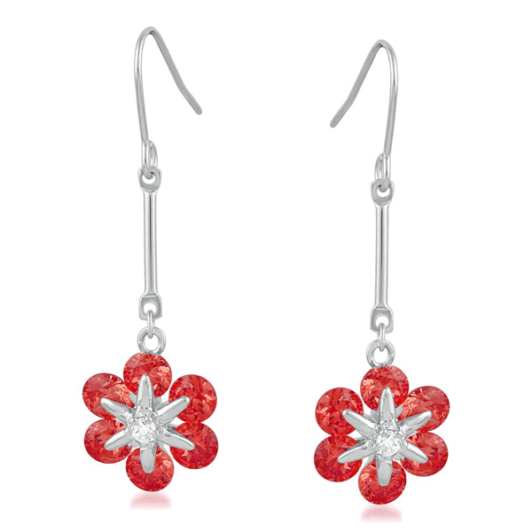 Kriaa Silver Plated Red Austrian Stone Dangler Earrings