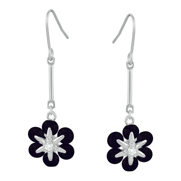 Kriaa Black Austrian Stone Silver Plated Dangler Earrings