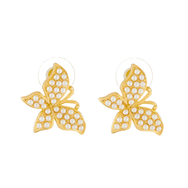Kriaa Gold Plated Butterfly Design Pearl Stud Earrings