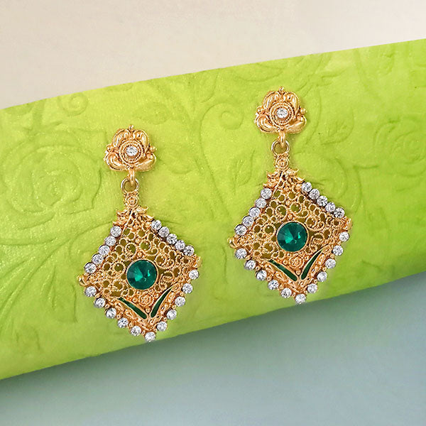 Kriaa Green Austrian Stone Gold Plated Dangler Earrings