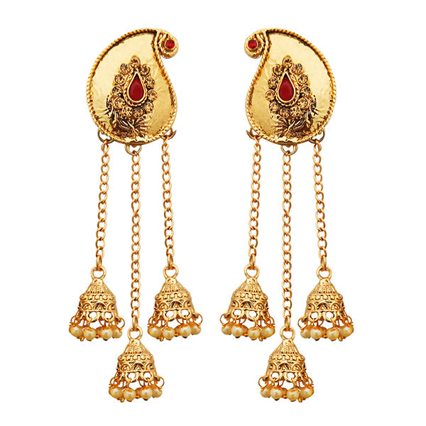 Kriaa Maroon Pota Stone Gold Plated Dangler Earrings
