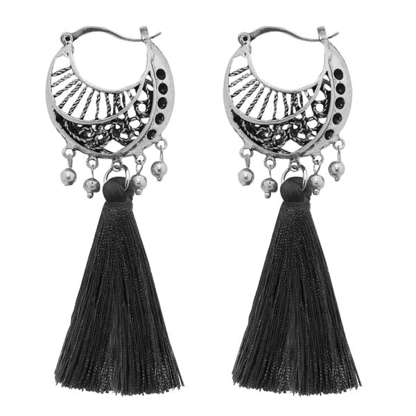 Jeweljunk Gold Plated Black Thread Earrings