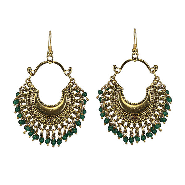Jeweljunk Green Beads Gold Plated Afghani Earrings