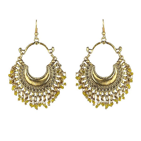 Jeweljunk Yellow Beads Gold Plated Afghani Earrings