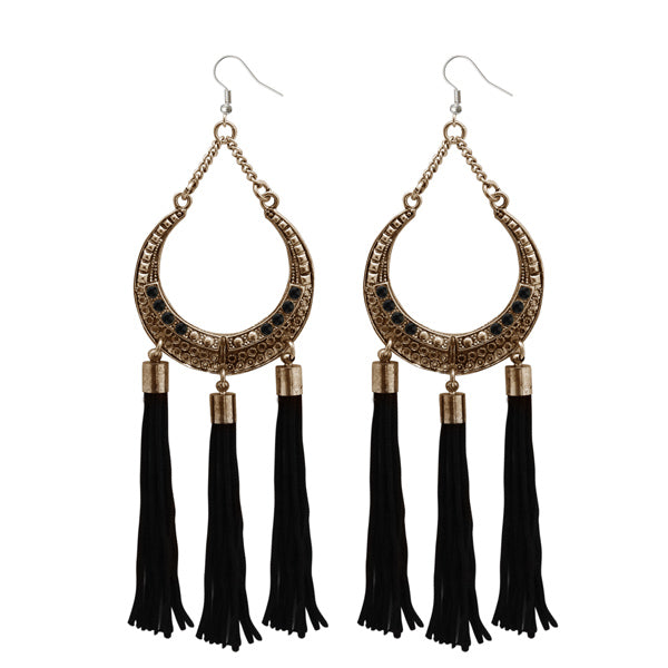 Jeweljunk Antique Gold Plated Stone Thread Earrings